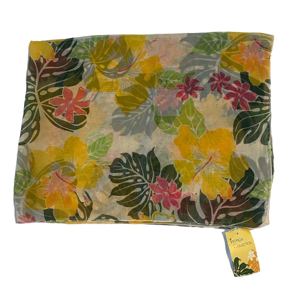 NWT ABC Stores Floral Hibiscus Sarong 60x40” Yellow/Green